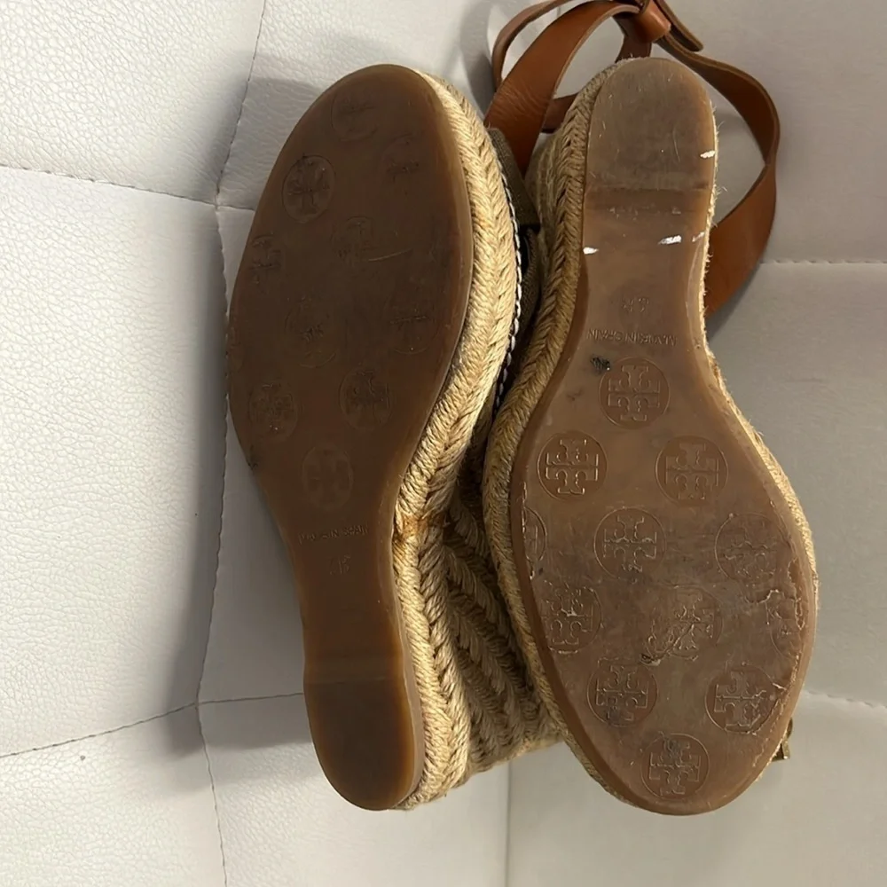 Tory Burch Espadrille Wedge Sandals w/Leather Strap Women's Size6B